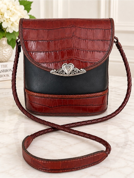 Brighton Handbags - Brighton Brown Black Leather Crossbody Bucket Bag